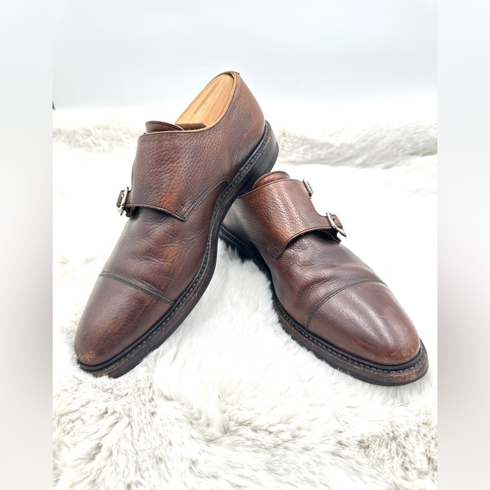 Men's Brown Leather Single Monk Strap Dress Shoes